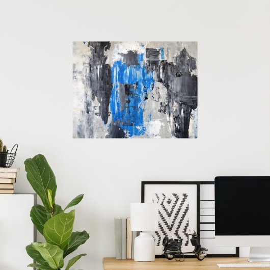'Het is gemaakt' Blauw en grijs Abstract Poster va (Thuiskantoor)