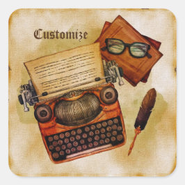 Het is geschreven in het  vierkante sticker