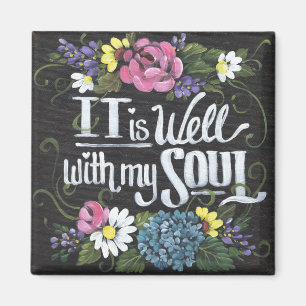 "Het is goed" 2" Black Floral Square Magnet Magneet
