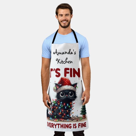 "Het is goed, alles is goed!" kerstkat Schort (Gedragen)