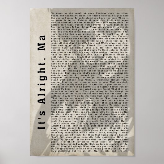 Het is goed Ma Shadow Song Lyric Wall Art Print (Voorkant)