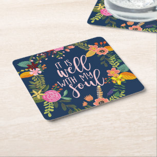 Het is goed met mijn soep, Hymn, Bijbel, Citaat Vierkante Kartonnen Onderzetter