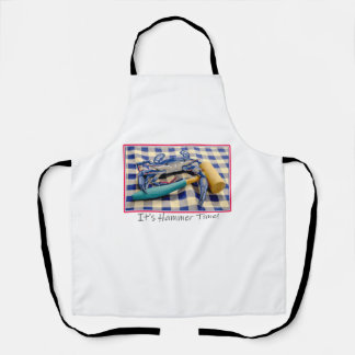 Het is Hammer Time Blue Crab met Hammer op Gingham Schort