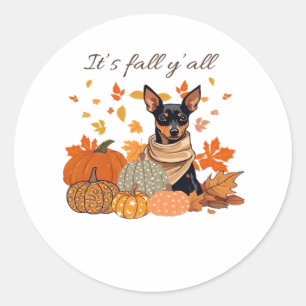 Het is herfst jongens - Dwergpinscher met pompoene Ronde Sticker