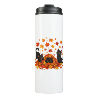 het is herfst jongens kat herfstblad boom herfst thermosbeker