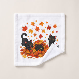 het is herfst jongens kat herfstblad boom herfst washandje