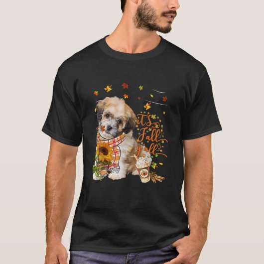 Het is Herfst Y All Shichon Dog Thanksgiving Hallo T-shirt (Voorkant)