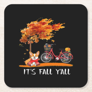 Het is Herfst Y'all Cardigan Hond Herfst Grappige Vierkante Kartonnen Onderzetter