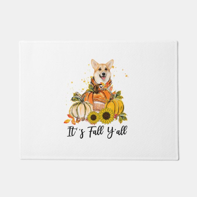 Het is Herfst Y'all Corgi Pumpkin-Thanksgiving Deurmat (Voorkant)