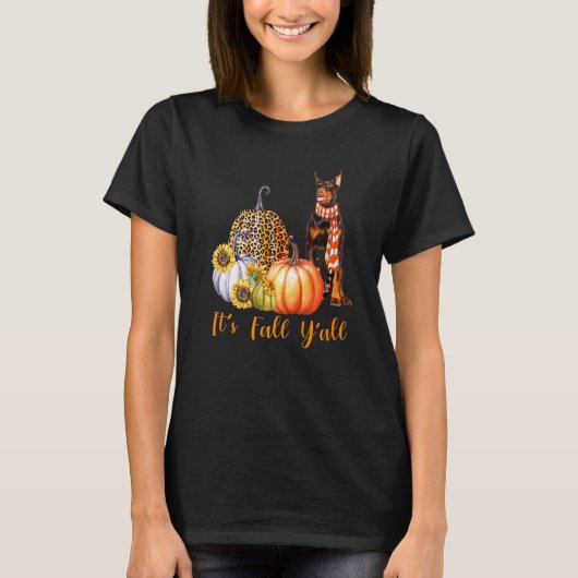 Het is Herfst Y'all Doberman Pinscher Dog Leopard  T-shirt (Voorkant)