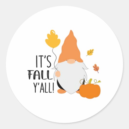 Het is Herfst Y'all Gnome Schattigee Herfst Illust Ronde Sticker (Voorkant)