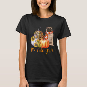 Het is Herfst Y'all Pug Dog Leopard Pumpkin Herfst T-shirt