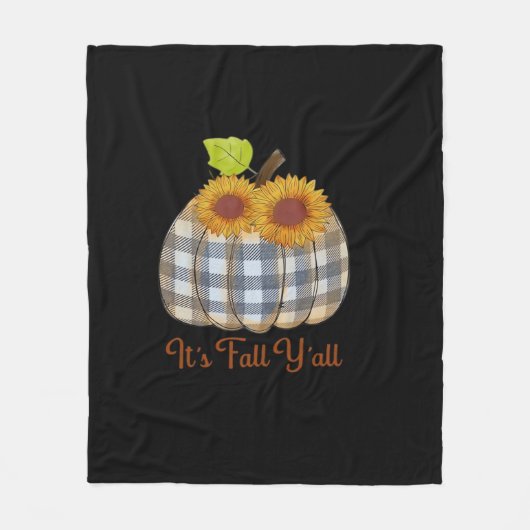 Het is Herfst Y'all Pumpkin Plaid Design Halloween Fleece Deken (Voorkant)