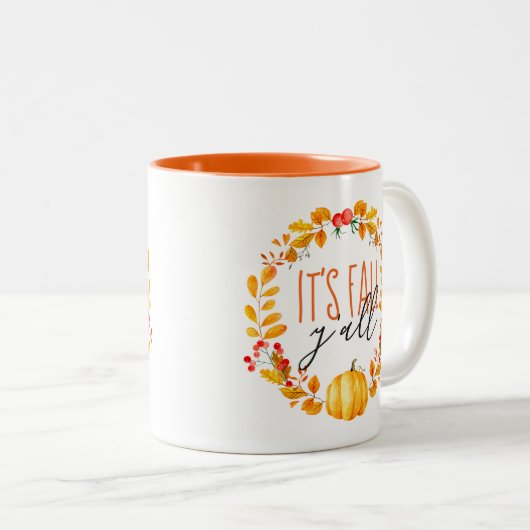 Het is Herfst Y'all Pumpkin Waterverf Coffee Mok (Voorkant rechts)