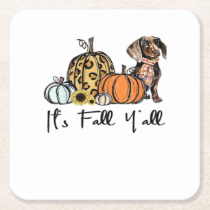 Het is Herfst Y'all Teckel Grappig Casual Vierkante Kartonnen Onderzetter