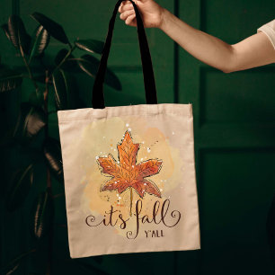 Het is herfst y'all Waterverf Maple Leaf Draagtas