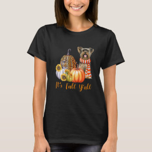 Het is Herfst Y'all Yorkie Hond Luipaard Pompoen H T-shirt