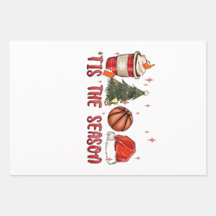 Het is het kerstseizoen Xmas Kerstmis Basketbal Inpakpapier Vel