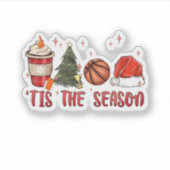 Het is het kerstseizoen Xmas Kerstmis Basketball Sticker (Voorkant)