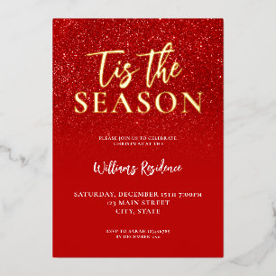 Het is het Seizoen Elegant Kerstfeest Kerstmis Folie Uitnodiging