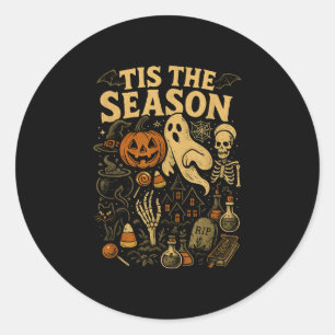 Het is het seizoen halloween retro spook pompoen h ronde sticker