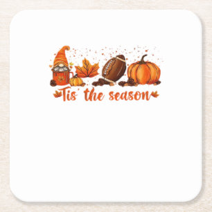 Het Is Het Seizoen Herfst Kabouter Voetbal Ontwerp Vierkante Kartonnen Onderzetter
