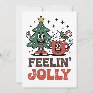 Het Is Het Seizoen Kerstboom Kerstman Hoed Koffie Feestdagenkaart