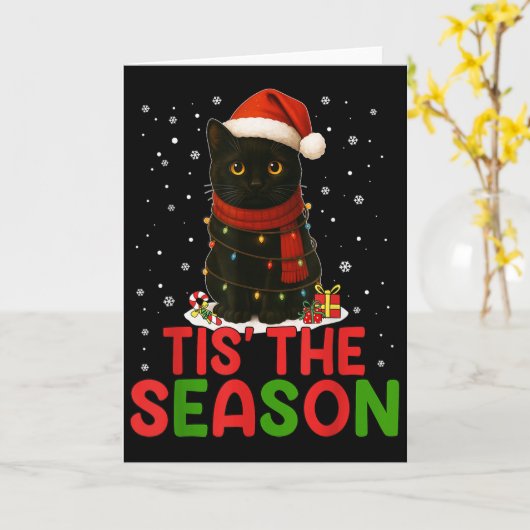 Het Is Het Seizoen Kerstman Hoed Grappige Zwarte K Kaart (Gele Bloem)