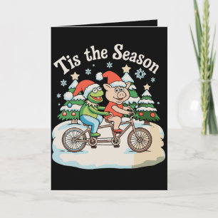 Het Is Het Seizoen Kikker Pad Fiets Kerstman Kerst Feestdagen Kaart