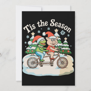 Het Is Het Seizoen Kikker Pad Fiets Kerstman Kerst Feestdagenkaart