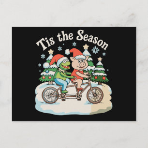 Het Is Het Seizoen Kikker Pad Fiets Kerstman Kerst Feestdagenkaart
