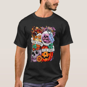 Het is het seizoen om een griezelig skelet pompoen t-shirt