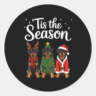 Het Is Het Seizoen Rottweiler Kerstman Kerst Rotti Ronde Sticker