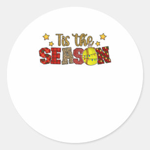Het Is Het Seizoen Softbal Kerstmis Softbal Speler Ronde Sticker