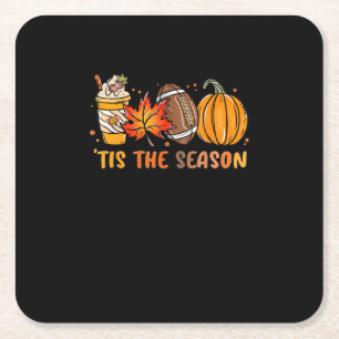 Het Is Het Seizoen Voetbal Herfst Thanksgiving Voe Vierkante Kartonnen Onderzetter