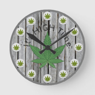 Het is High-Time Weed Leaf Rustic Wood Custom Ronde Klok