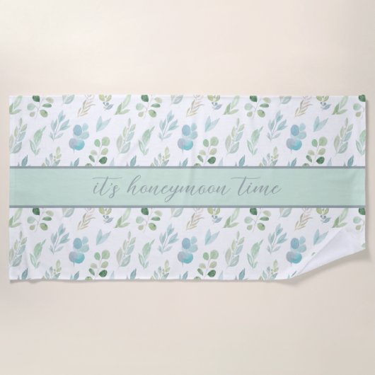 Het is Honeymoon Time Waterverf Leaf Beach Towel Strandlaken (Voorkant)