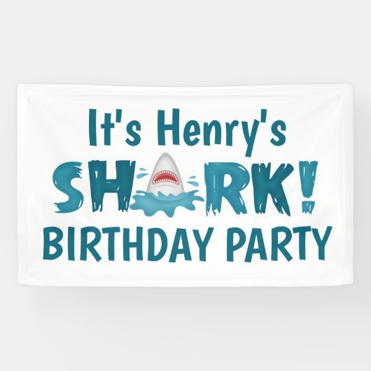 Het is Jouw naam SHARK Birthday Party Kind Banner (Horizontaal)