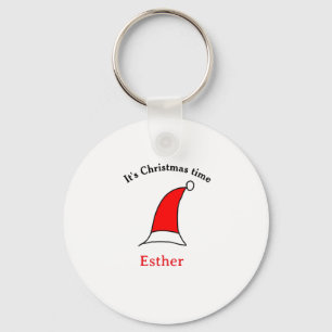 Het is kersttijd Santa rood pet naam simpel plezie Sleutelhanger