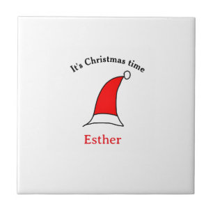 Het is kersttijd Santa rood pet naam simpel plezie Tegeltje