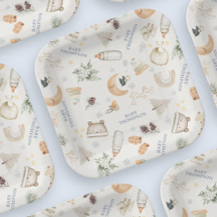 Het is koud buiten Blue Boy Winter Baby shower Papieren Bordje