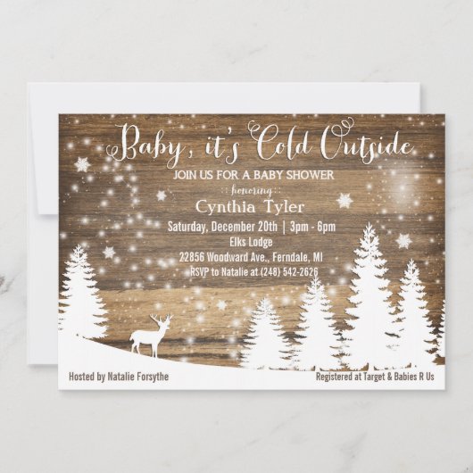 Het is koud buiten herten baby shower uitnodiging (Voorkant)