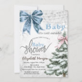 Het is koud buiten Pine Tree Bow Baby shower Kaart (Voorkant)