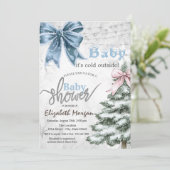 Het is koud buiten Pine Tree Bow Baby shower Kaart (Staand voorkant)