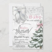 Het is koud buiten Pine Tree White Bow Baby shower Kaart (Voorkant)