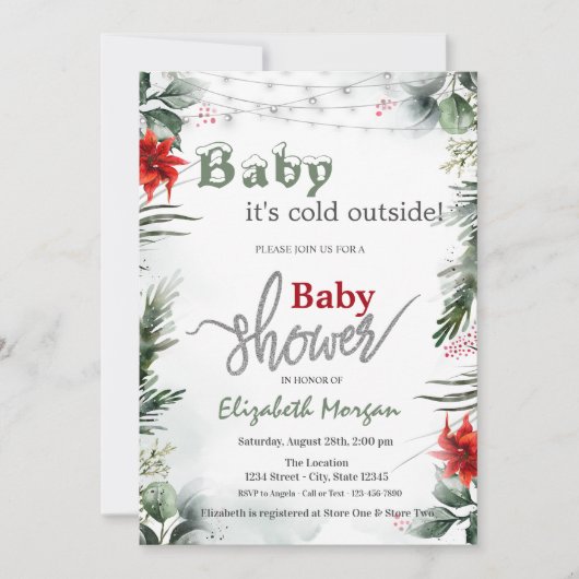 Het is koud buiten Poinsettia Branches Baby shower Kaart (Voorkant)