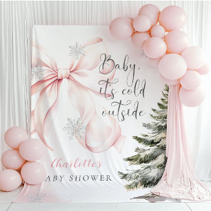 Het is koud buiten Roze strik baby shower Wandkleed