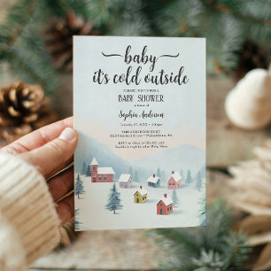 Het is koud buiten Village Winter Baby shower Kaart