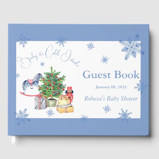 Het is koudblauw Baby shower voor Kerstmis. Gastenboek (Voorkant)