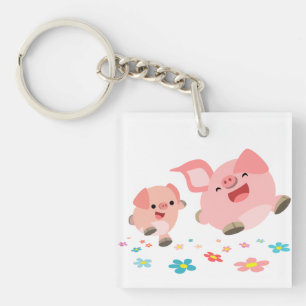 Het is lente!!-2 Cartoon Varkens Acrylische Sleute Sleutelhanger